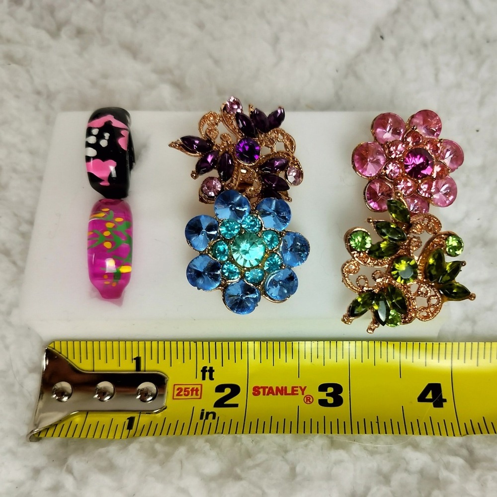 Rhinestone Enamel Flower‎ Ring Set Multicolor Bundle Lightweight
